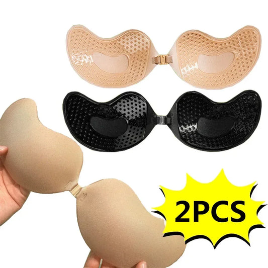Sujetador adhesivo Invisible sin tirantes para mujer, sin tirantes Sujetador Push Up, lencería de silicona sin costuras, cubiertas para pezones, Bralette, ropa interior