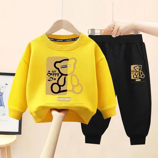 Conjunto de ropa de otoño para niñas y niños, sudadera con estampado de oso de dibujos animados, jersey y pantalones, traje de 2 uds, chándal inferior superior para niños