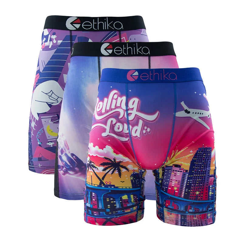 ETHIKA, 3 uds., ropa interior Sexy para hombre, Boxers, calzoncillos transpirables para hombre, calzoncillos de talla grande S-3XL, bañadores para hombre, bragas para hombre, lencería, calzoncillos Boxer