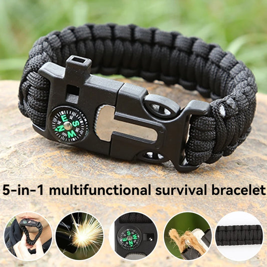 Pulsera de rescate de emergencia, cuerda tejida cinco en uno para muñeca, brújula, cuerda de mano de supervivencia, senderismo al aire libre, camping, viajes, ciclismo