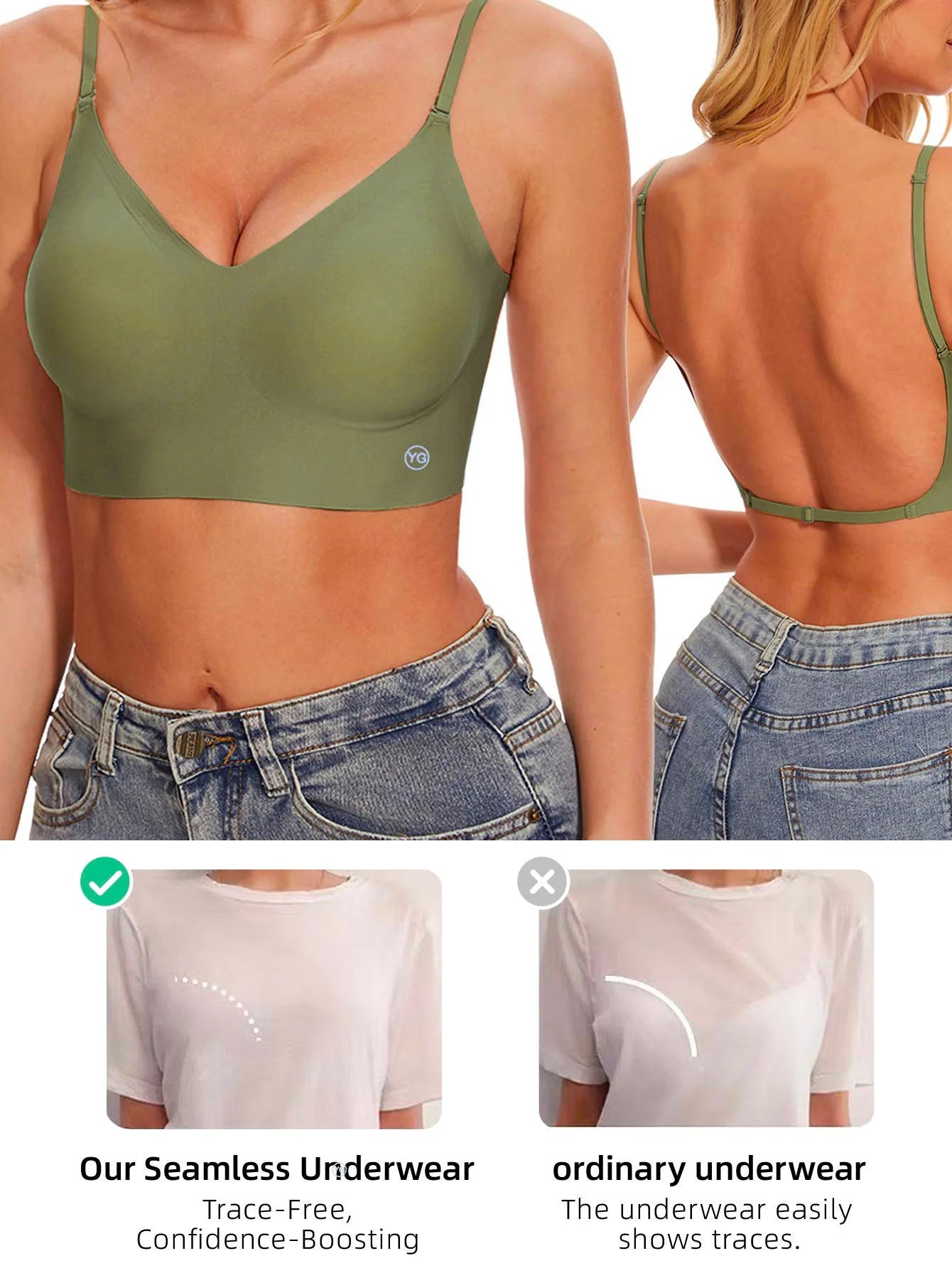 Sujetador Invisible para mujer, sujetadores con escote en U profundo, Top sin espalda para vestidos, lencería Sexy con correa transparente, ropa interior push-up sin tirantes