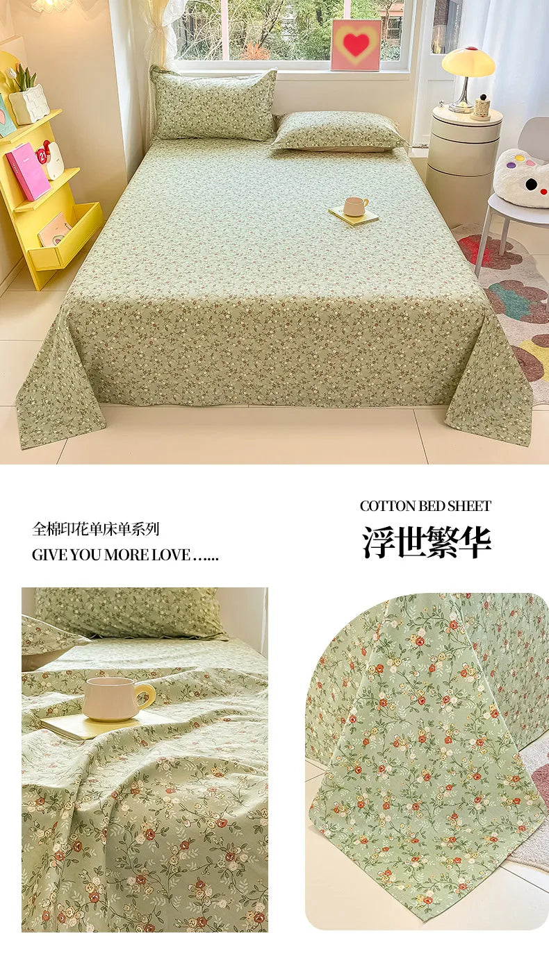 Sábana de algodón 100% con estampado de flores, sábanas dobles para niñas y niños, ropa de cama individual Queen King Size, 1 Uds.
