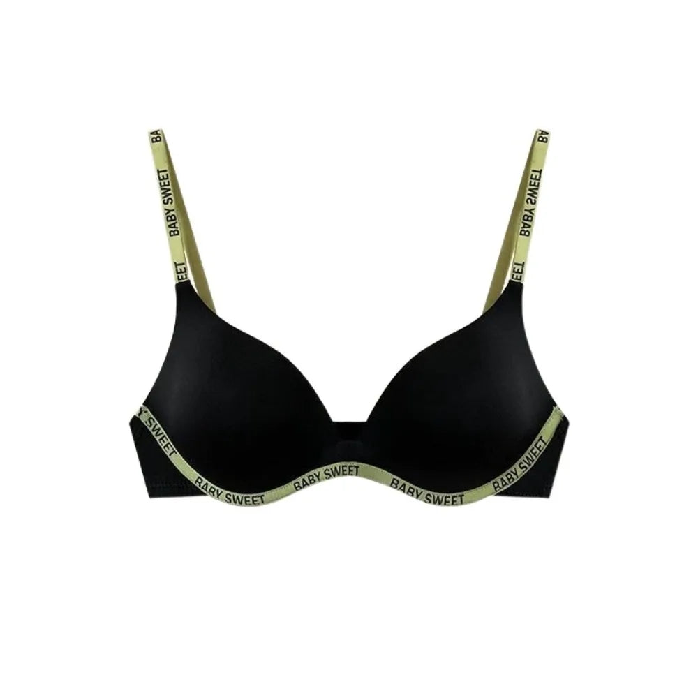 Sujetador inalámbrico con letras ultrafinas a la moda, correa ajustable, Copa 3/4, sujetador sin costuras con escote en V profundo, sujetador de realce antideslizante de estilo coreano para playa