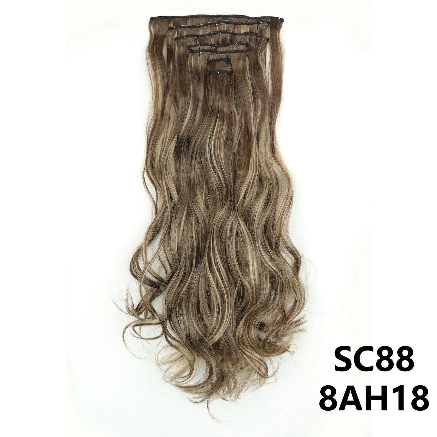 Extensiones de cabello sintÃƒÂ©tico largo y recto para mujer, 16 Clips, 7 unidades/juego, fibra de alta temperatura, negro, marrÃƒÂ³n, Rubio