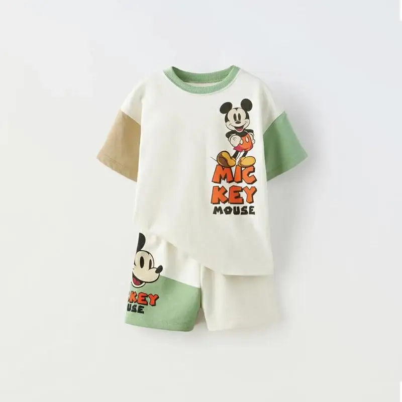 Conjunto de 2 piezas de ropa de Mickey para niños, traje de manga corta para niños, chándal de moda Popular, Disney, nuevo estilo, Verano