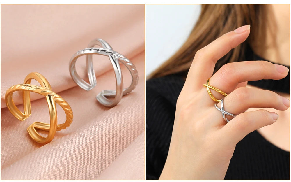 Skyrim-anillos de acero inoxidable para mujer, corazÃ³n geomÃ©trico, estÃ©tico, ajustable, abierto, joyerÃ­a de fiesta, regalos al por mayor