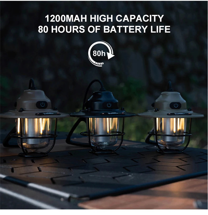 Linternas portátiles para acampar, lámpara colgante Retro para tienda, luz de Camping regulable impermeable, 1200mAh para senderismo, pesca, linterna de emergencia