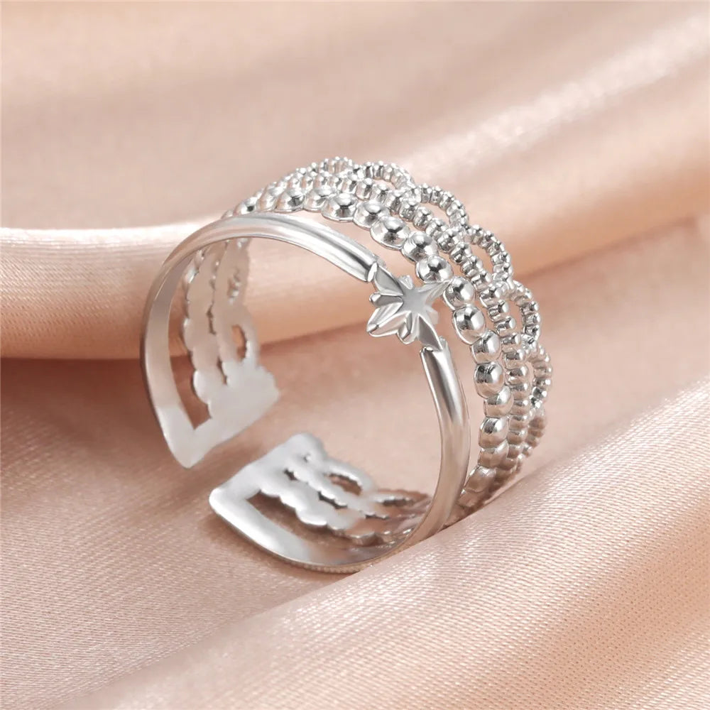 Skyrim-anillos de acero inoxidable para mujer, corazÃ³n geomÃ©trico, estÃ©tico, ajustable, abierto, joyerÃ­a de fiesta, regalos al por mayor