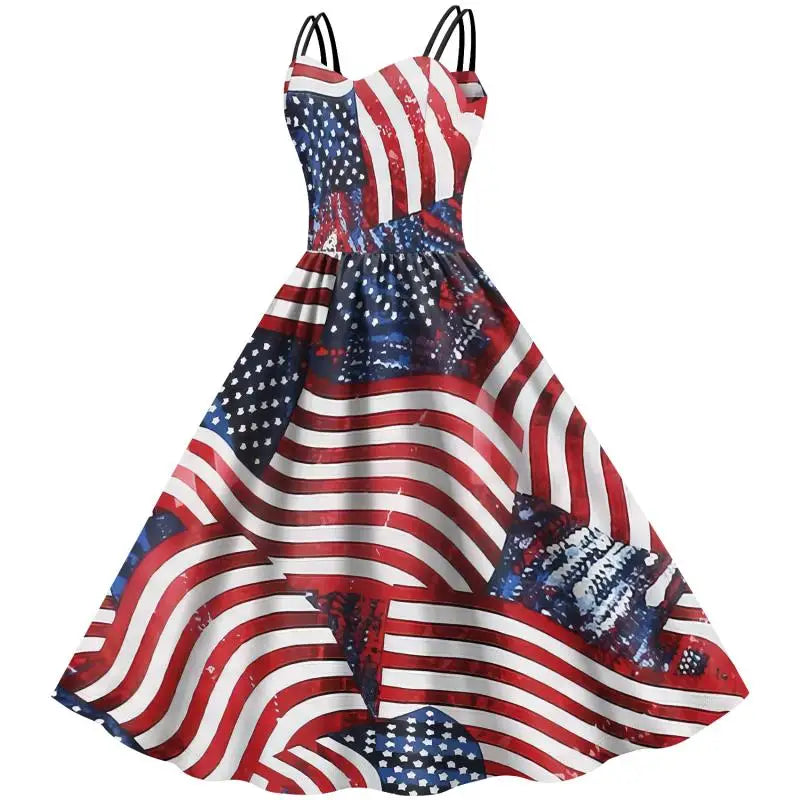 [Eres mi secreto] vestido de DÃƒÂ­a de la independencia para mujer, vestido de fiesta de carnaval, vestido antideslizante, patrÃƒÂ³n de bandera para adultos, vestido Rockabilly de lujo para Halloween