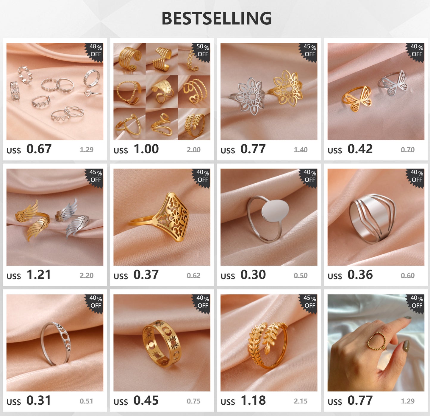 Skyrim-anillos de acero inoxidable para mujer, corazÃ³n geomÃ©trico, estÃ©tico, ajustable, abierto, joyerÃ­a de fiesta, regalos al por mayor