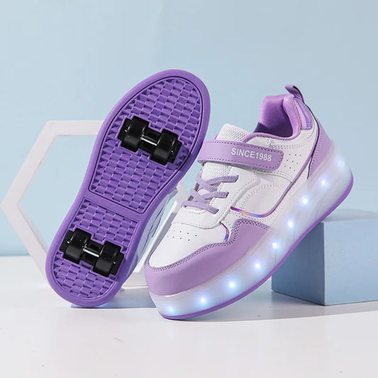 Zapatos de patÃƒÂ­n para niÃƒÂ±os y niÃƒÂ±as, luz intermitente, zapatos con ruedas de 4 ruedas, zapatillas luminosas con luz Led, zapatos informales para exteriores para niÃƒÂ±os