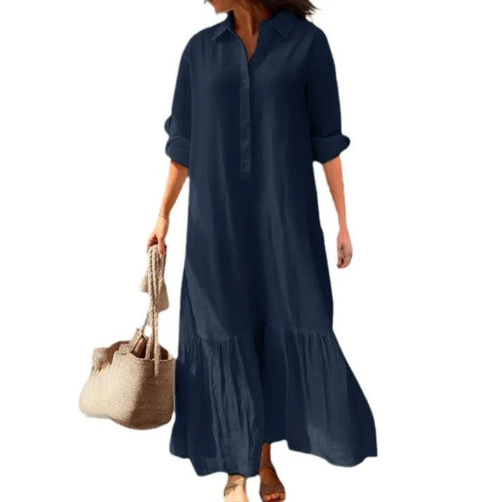 Vestido informal de manga larga para mujer, vestido de oficina para mujer, moda Primavera Verano, vestido camisero liso elegante, vestidos para mujer 2024