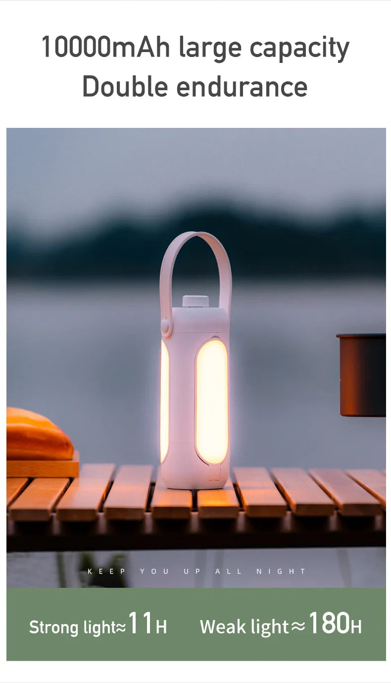 Linterna Multifuncional de Camping + Power Bank - 10000mAh Recargable USB-C, 3 Colores con Dimerización Continua, Panel Plegable & Cargador de Emergencia, para Camping/Senderismo