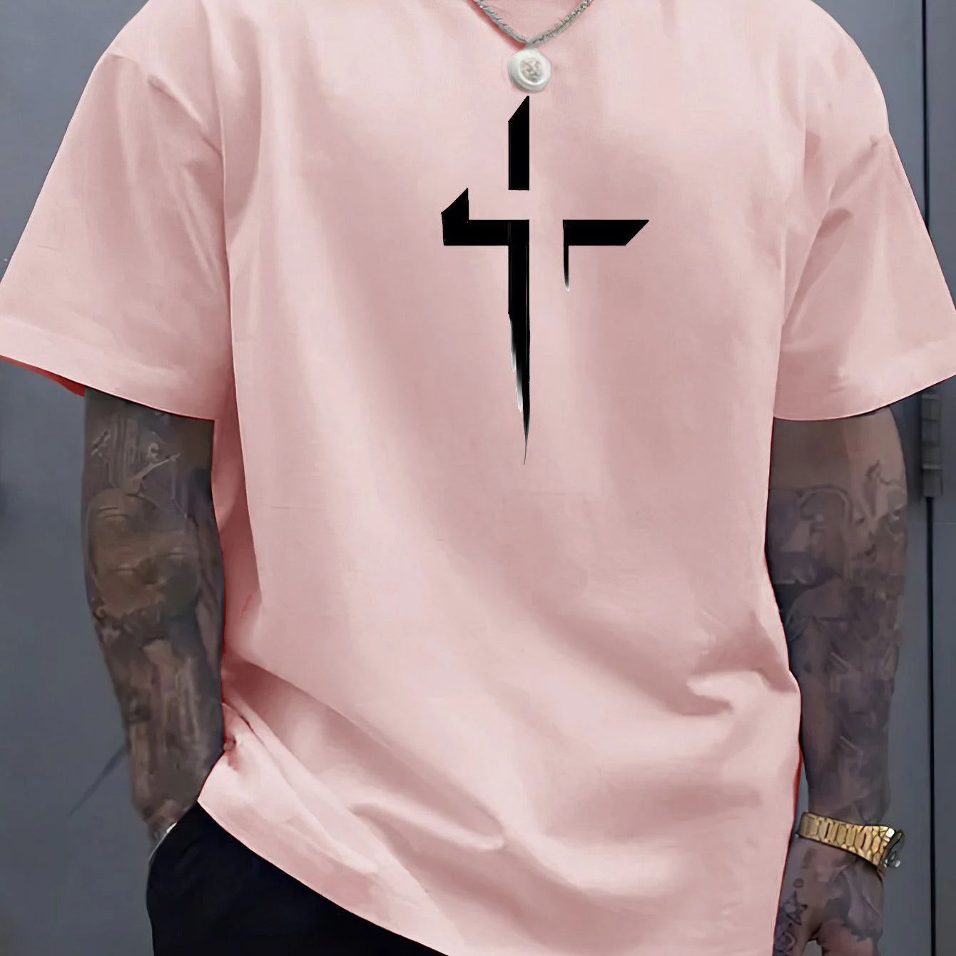 Camiseta de manga corta con cuello redondo para hombre, 100% de algodÃ³n puro, informal, holgada, de talla grande, con estampado creativo cruzado, deportiva, cÃ³moda, de verano