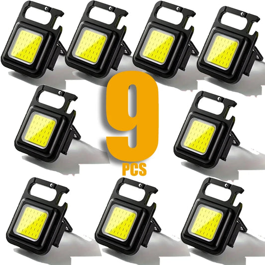 Llavero con luz Mini linterna multifuncional para acampar, LED recargable por USB, portátil, brillante, COB, Clip de bolsillo, linterna para trabajo al aire libre