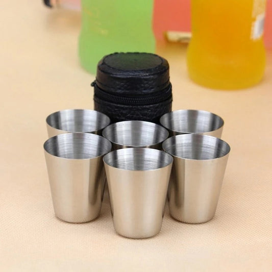 4/6 Uds tazas de acero inoxidable Mini vaso de chupito taza de cerveza taza de vino de Metal vaso de café tazas de té y leche Camping senderismo juego de tazas portátiles