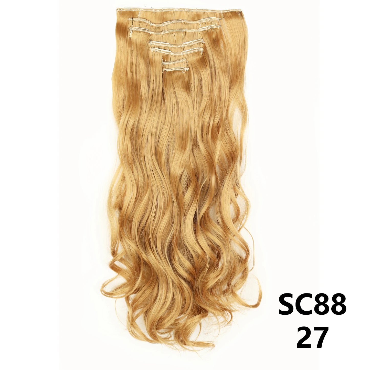 Extensiones de cabello sintÃƒÂ©tico largo y recto para mujer, 16 Clips, 7 unidades/juego, fibra de alta temperatura, negro, marrÃƒÂ³n, Rubio