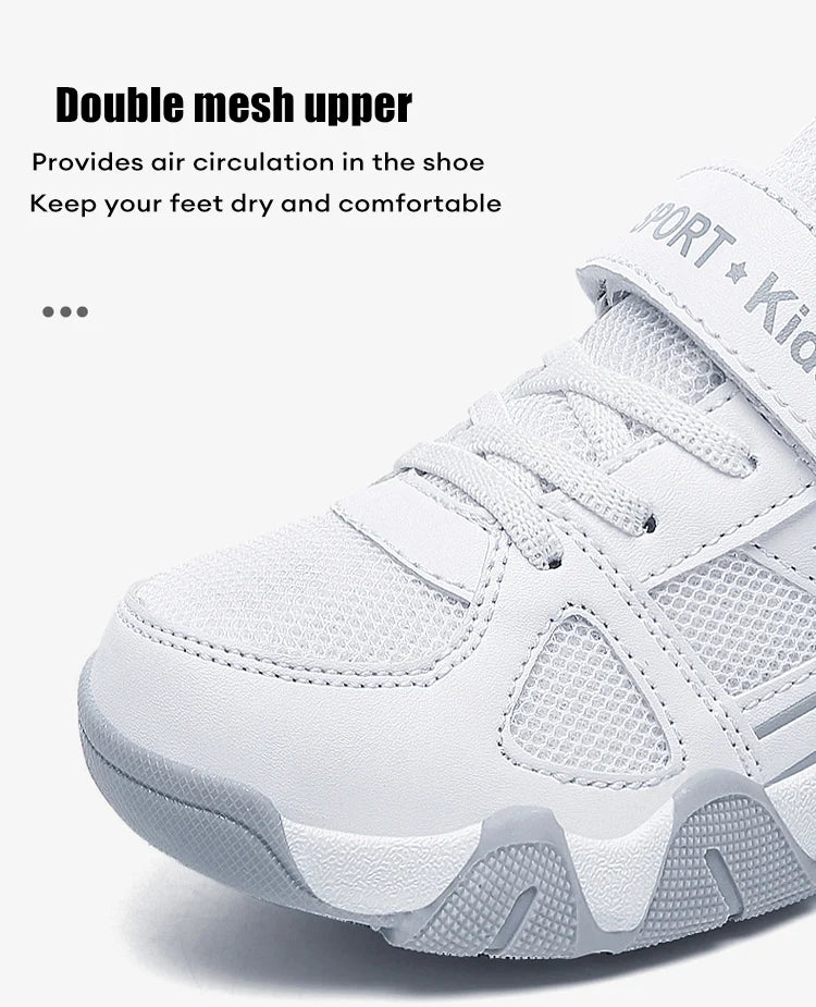 Zapatos blancos transpirables para caminar para niños, zapatillas informales de malla de verano para niños, tenis deportivos al aire libre antideslizantes