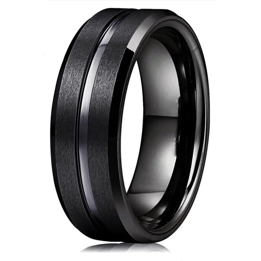 Anillos de boda de tungsteno negro de 8mm a la moda para hombre, anillo de compromiso con borde biselado y ranura negra para regalos de San ValentÃƒÂ­n, joyerÃƒÂ­a