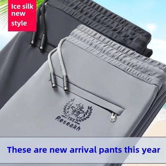 Pantalones de pierna recta de seda de hielo para hombre, pantalones largos informales de negocios, pantalones deportivos ajustados de moda de secado rÃƒÂ¡pido
