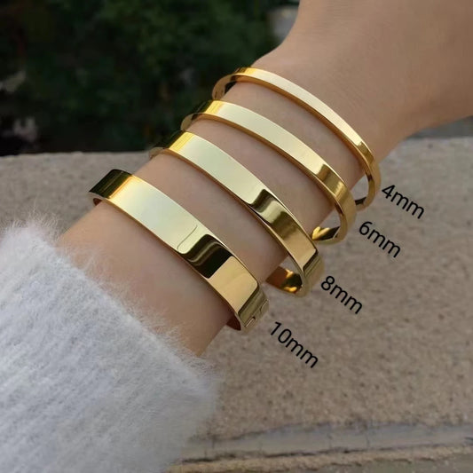 Brazalete liso ovalado de acero inoxidable resistente al agua para mujer, brazalete minimalista de Color dorado de 18k, joyerÃ­a, regalos al por mayor