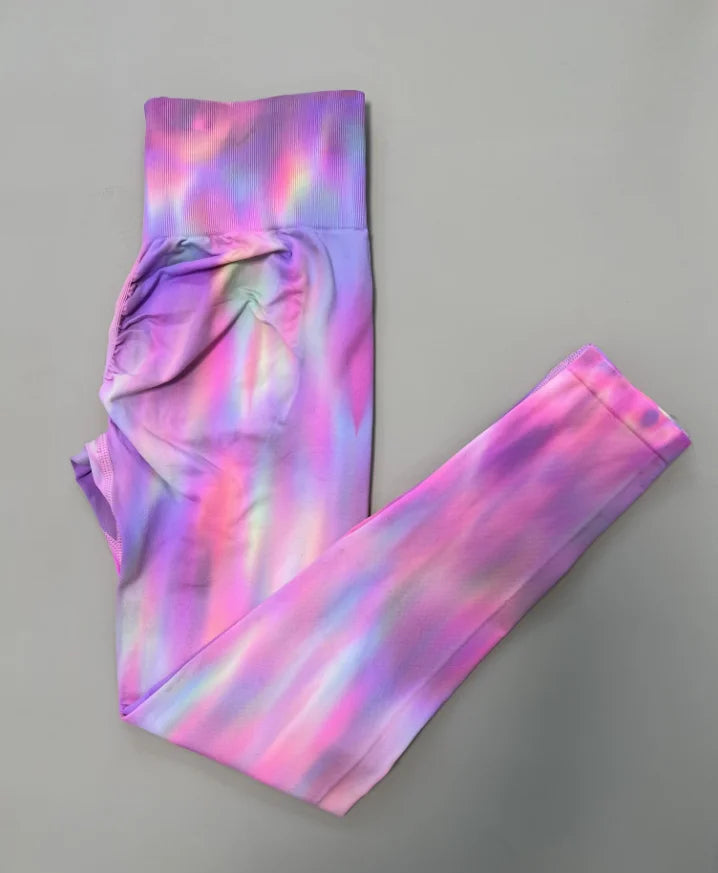 Nuevas mallas de gimnasio de cintura alta teñidas con lazo, Push Up, pantalones deportivos gruesos sin costuras, mallas elásticas suaves para entrenamiento de Yoga para mujer