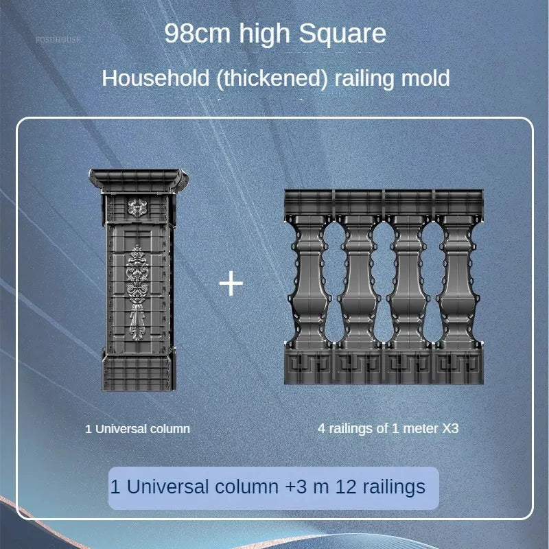 Nuevo molde de barandilla de columna romana gruesa, edificios de jardín, barandilla fundida en el lugar, columna de cemento, molde de barandilla reutilizable para balcón