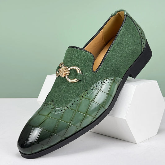 Zapatos formales de cuero para hombre, mocasines Oxford de estilo britÃ¡nico, puntiagudos, transpirables, antideslizantes, vestido de negocios, boda, oficina, zapato verde