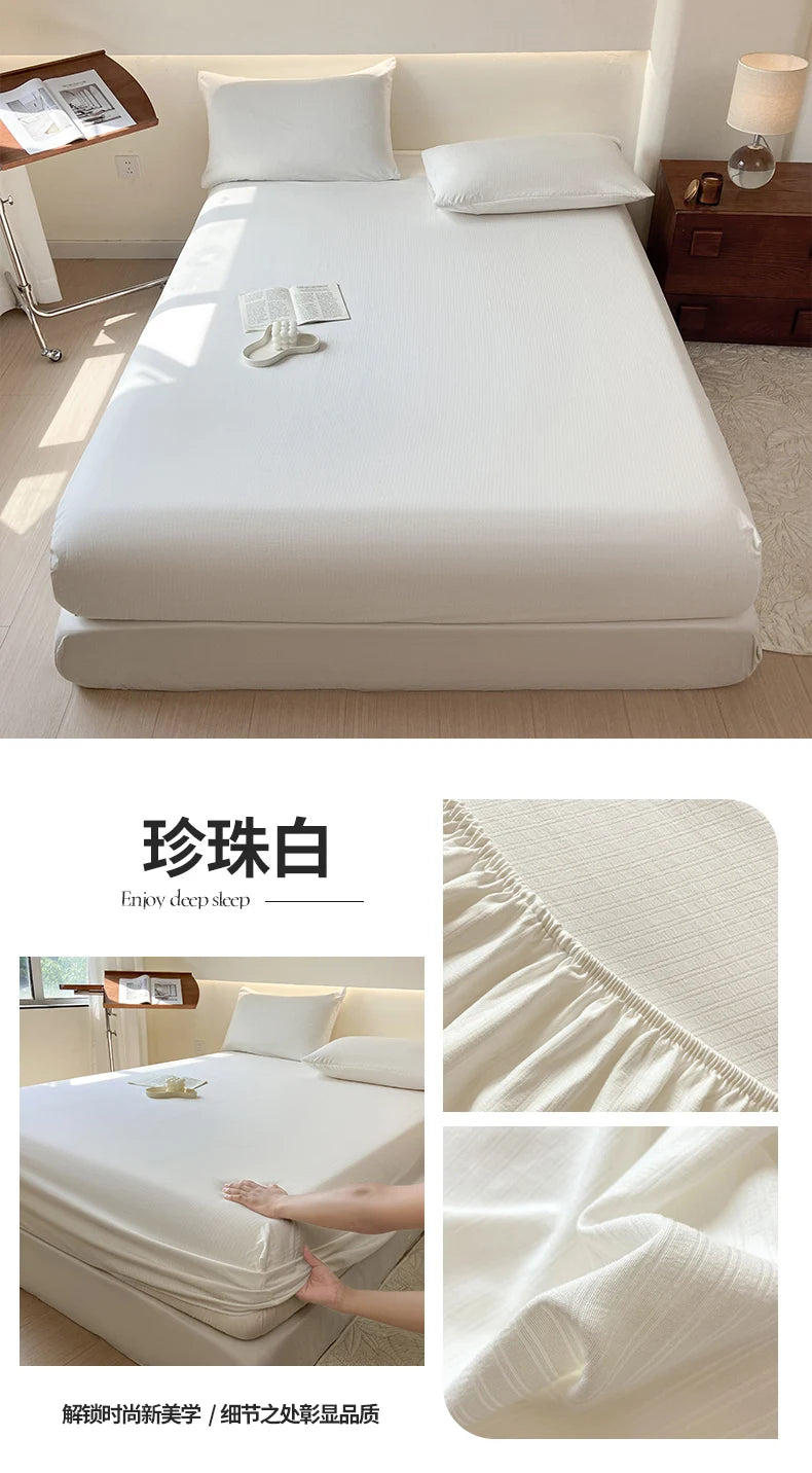 Sábana bajera de algodón lavada con funda de almohada, bandas elásticas, Funda de colchón ajustable antideslizante para cama doble King y Queen