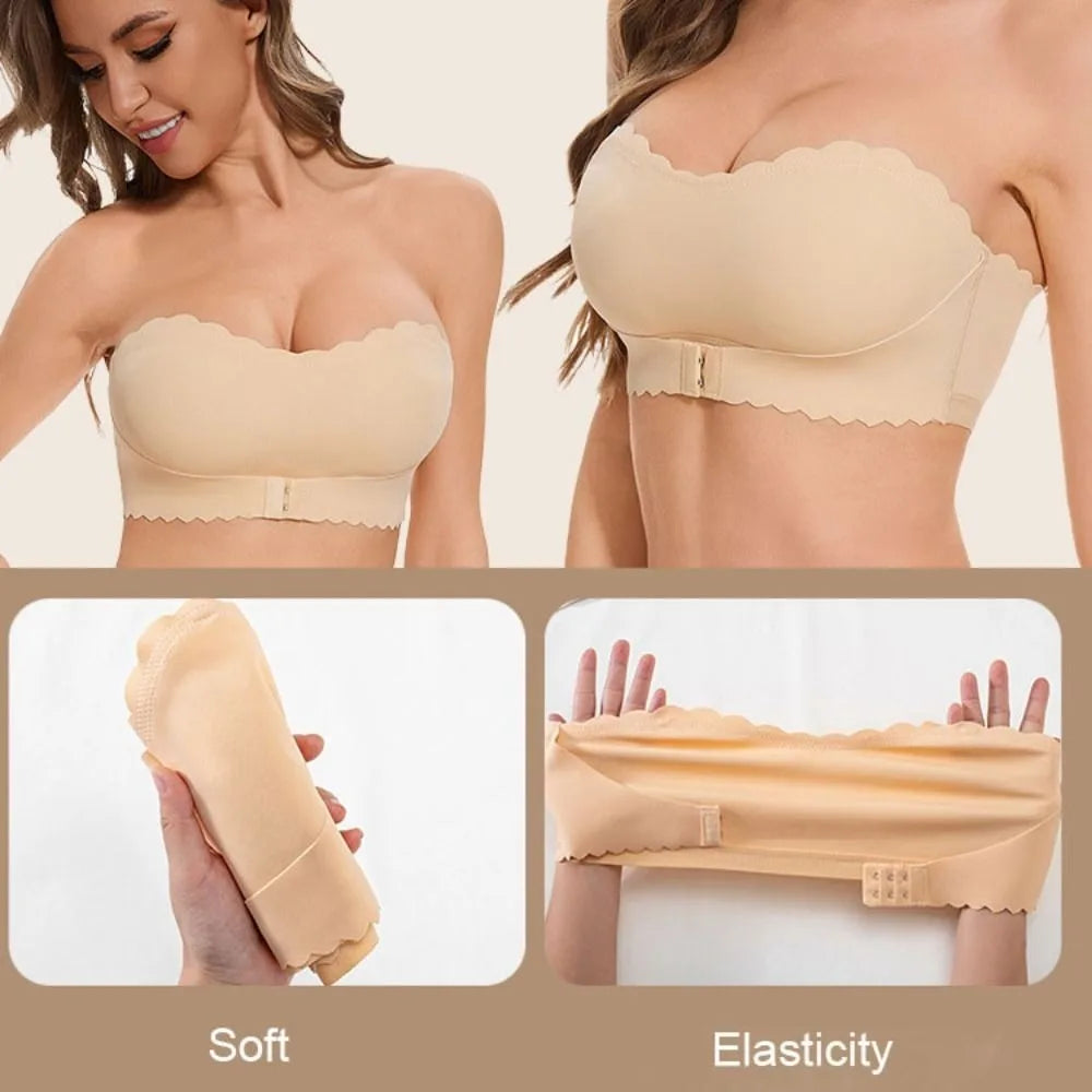Sujetador Invisible suave sin tirantes sin costuras, sujetador ajustado antideslizante para mujer, ropa interior con hebilla frontal, sujetador de realce para fiesta
