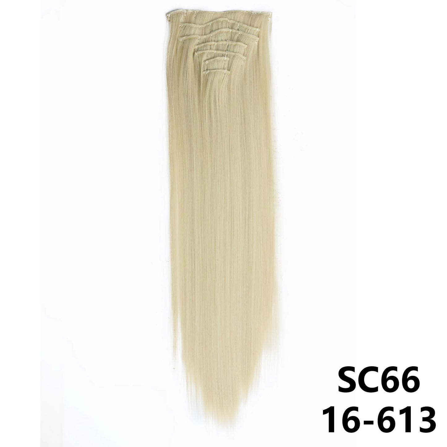 Extensiones de cabello sintÃƒÂ©tico largo y recto para mujer, 16 Clips, 7 unidades/juego, fibra de alta temperatura, negro, marrÃƒÂ³n, Rubio