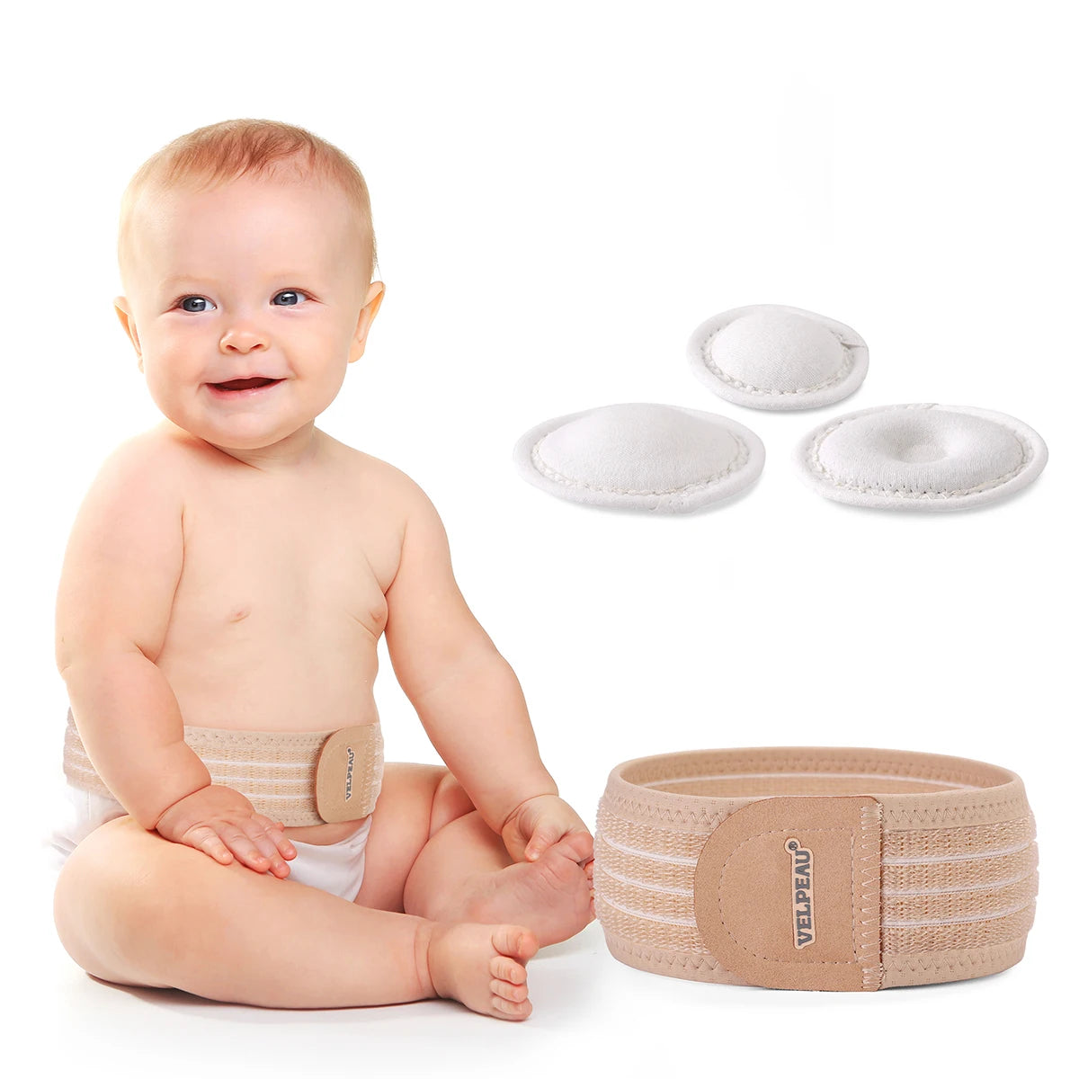 VELPEAU-Cinturón de Hernia Umbilical para bebé, envoltura de ombligo infantil, Truss, carpeta Abdominal con 3 almohadillas de compresión de diferentes formas