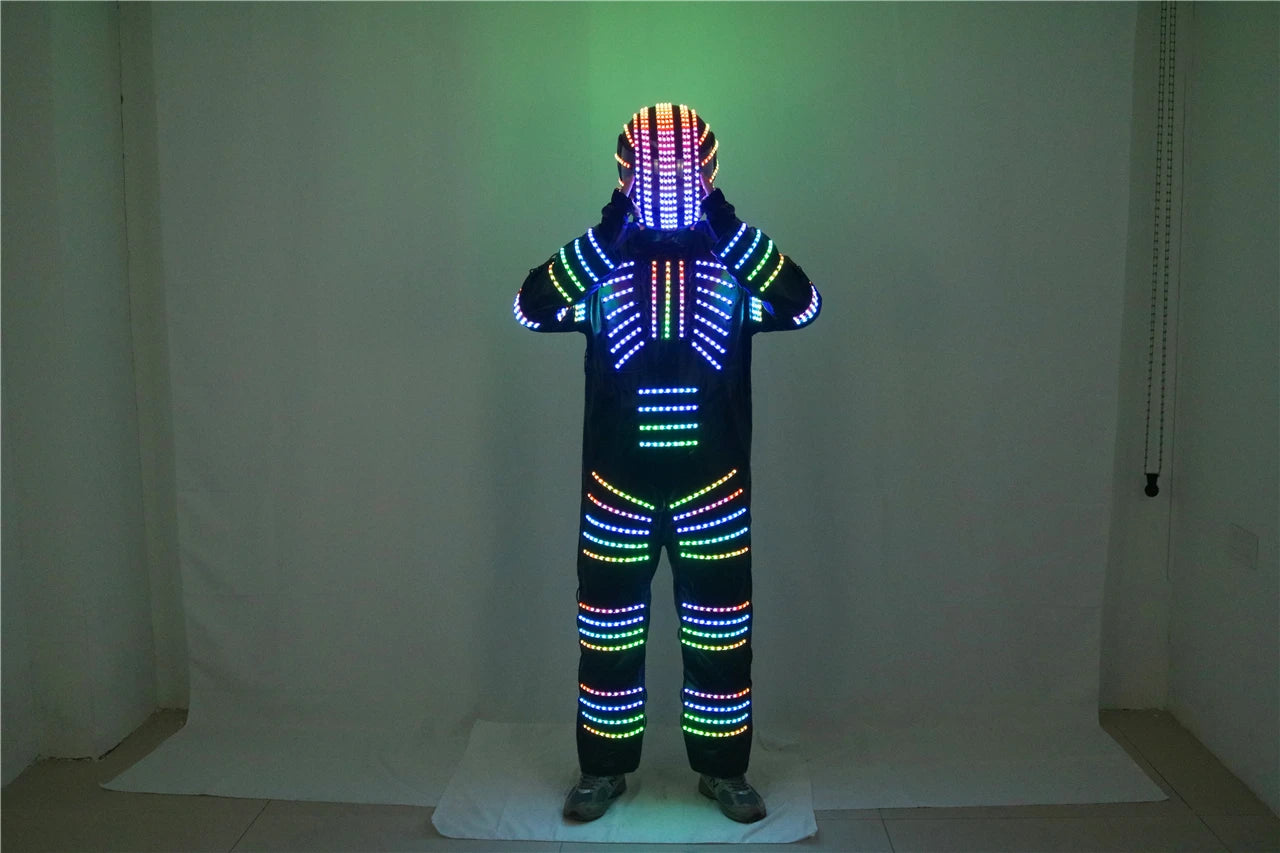 Traje de robot LED a todo color, disfraz de depredador láser, bailarina de escenario, soldado de hierro, traje de cosplay para club nocturno nuevo