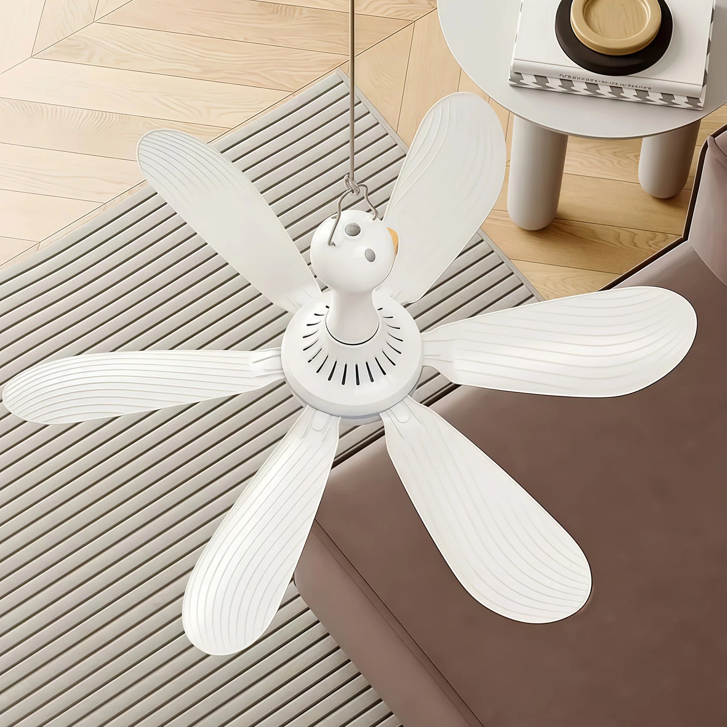 1 Juego de mini ventilador colgante USB pequeño, ventilador silencioso para acampar, ventilador de emergencia portátil para colgar al aire libre, pabellón, cobertizo, ventilador para dormitorio silencioso, con