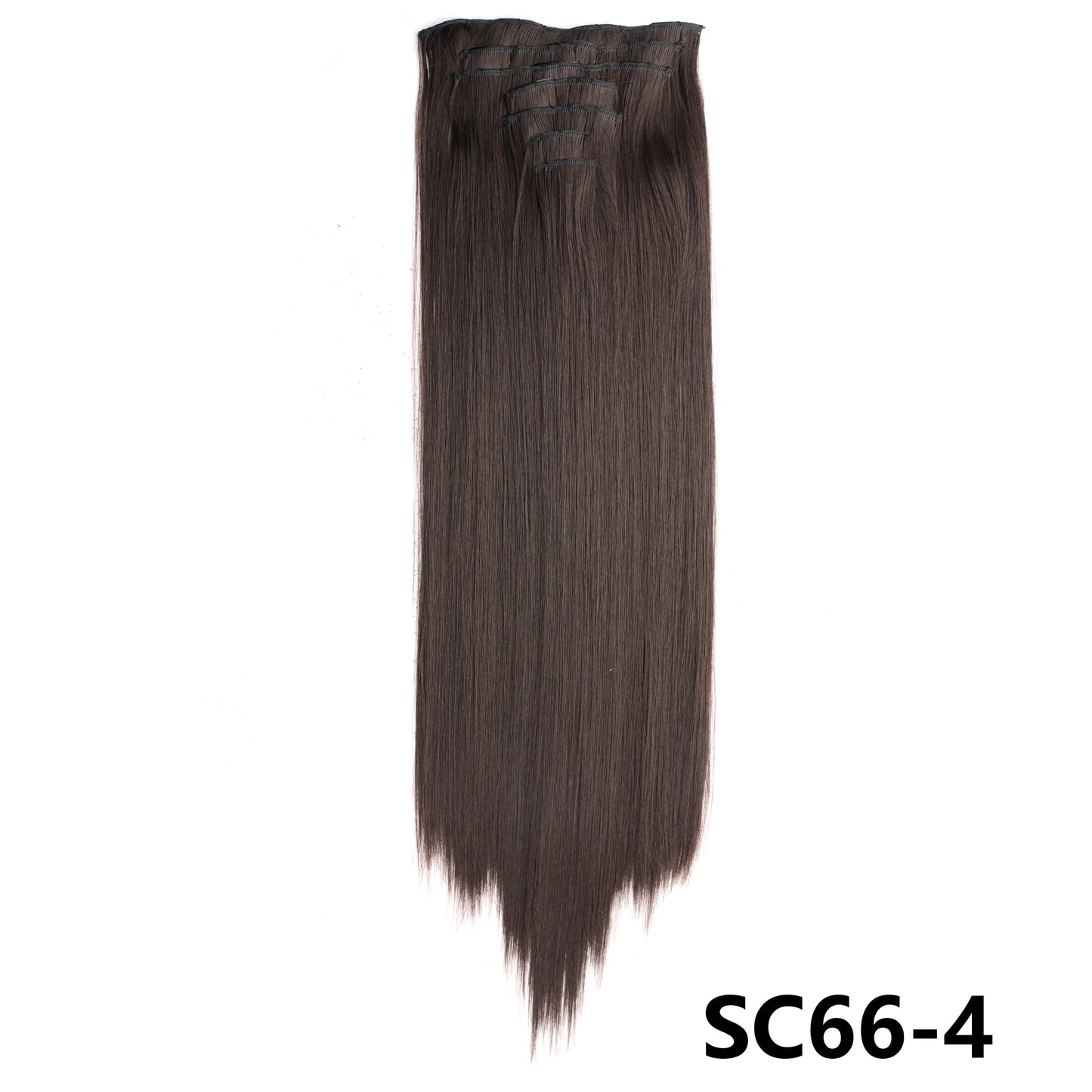 Extensiones de cabello sintÃƒÂ©tico largo y recto para mujer, 16 Clips, 7 unidades/juego, fibra de alta temperatura, negro, marrÃƒÂ³n, Rubio