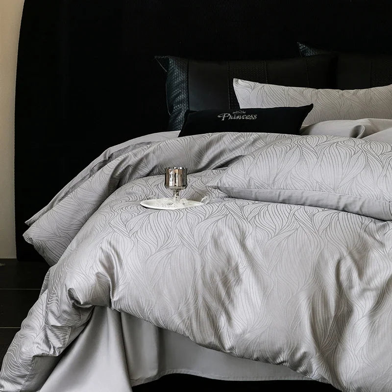 Nuevos juegos de cama de lujo 2025 100% algodón: fibra larga, alta densidad, jacquard satinado, cama de 1,5 m/1,8 m