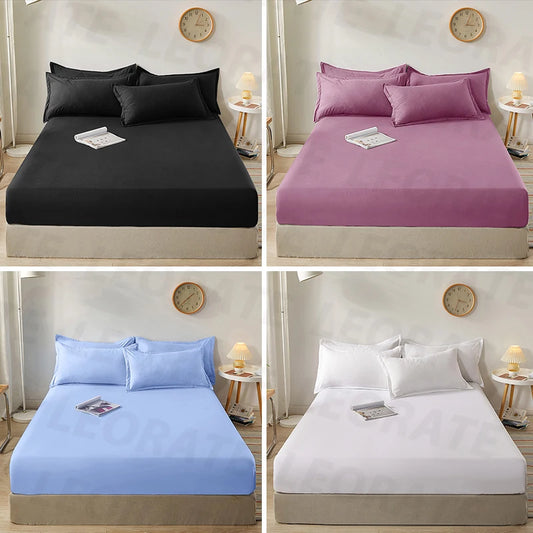 Sábana bajera 100% de algodón con banda elástica, funda de colchón ajustable antideslizante de Color sólido para camas individuales, dobles, King y Queen