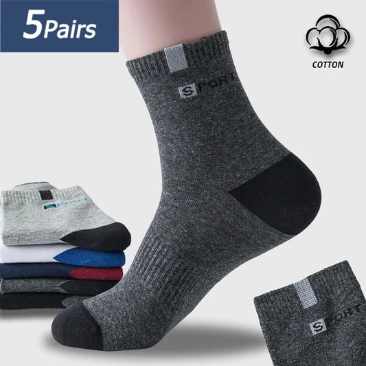 5 pares de calcetines de algodÃ³n para hombre, zapatillas deportivas transpirables suaves con letras a la moda, medias de tubo medio de alta elasticidad, toalla Sox de verano