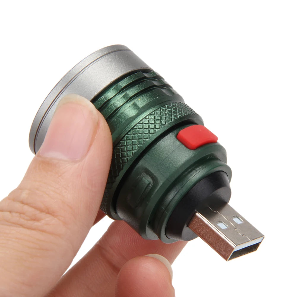 Linterna LED potente de aleación de aluminio, Mini lámpara de bolsillo con zoom, USB práctico, haz de rango máximo de hasta 50m, 3W, para Camping y senderismo