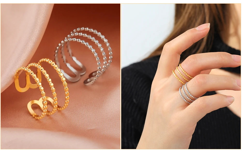 Skyrim-anillos de acero inoxidable para mujer, corazÃ³n geomÃ©trico, estÃ©tico, ajustable, abierto, joyerÃ­a de fiesta, regalos al por mayor