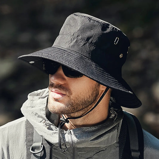 Sombrero de pescador de ala ancha y grande para hombre, gorra impermeable con protecciÃ³n UV para el sol, senderismo, pesca, escalada, sombreros de cubo de Safari de gran tamaÃ±o, verano