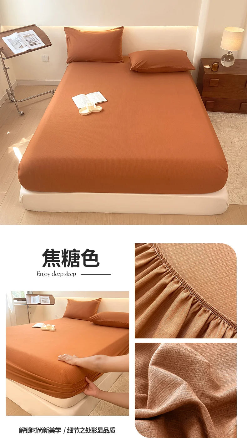 Sábana bajera de algodón lavada con funda de almohada, bandas elásticas, Funda de colchón ajustable antideslizante para cama doble King y Queen