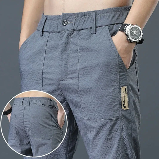 Pantalones informales ultrafinos de seda de hielo para hombre, pantalones largos ligeros de secado rÃƒÂ¡pido de pierna recta holgados a la moda de estilo coreano para verano