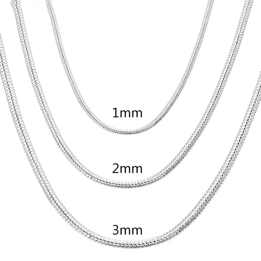 40-75 cm Plata de Ley 925 1 MM/2 MM/3 MM collar de cadena de serpiente sólida para hombres mujeres joyería de moda para colgante envío gratis