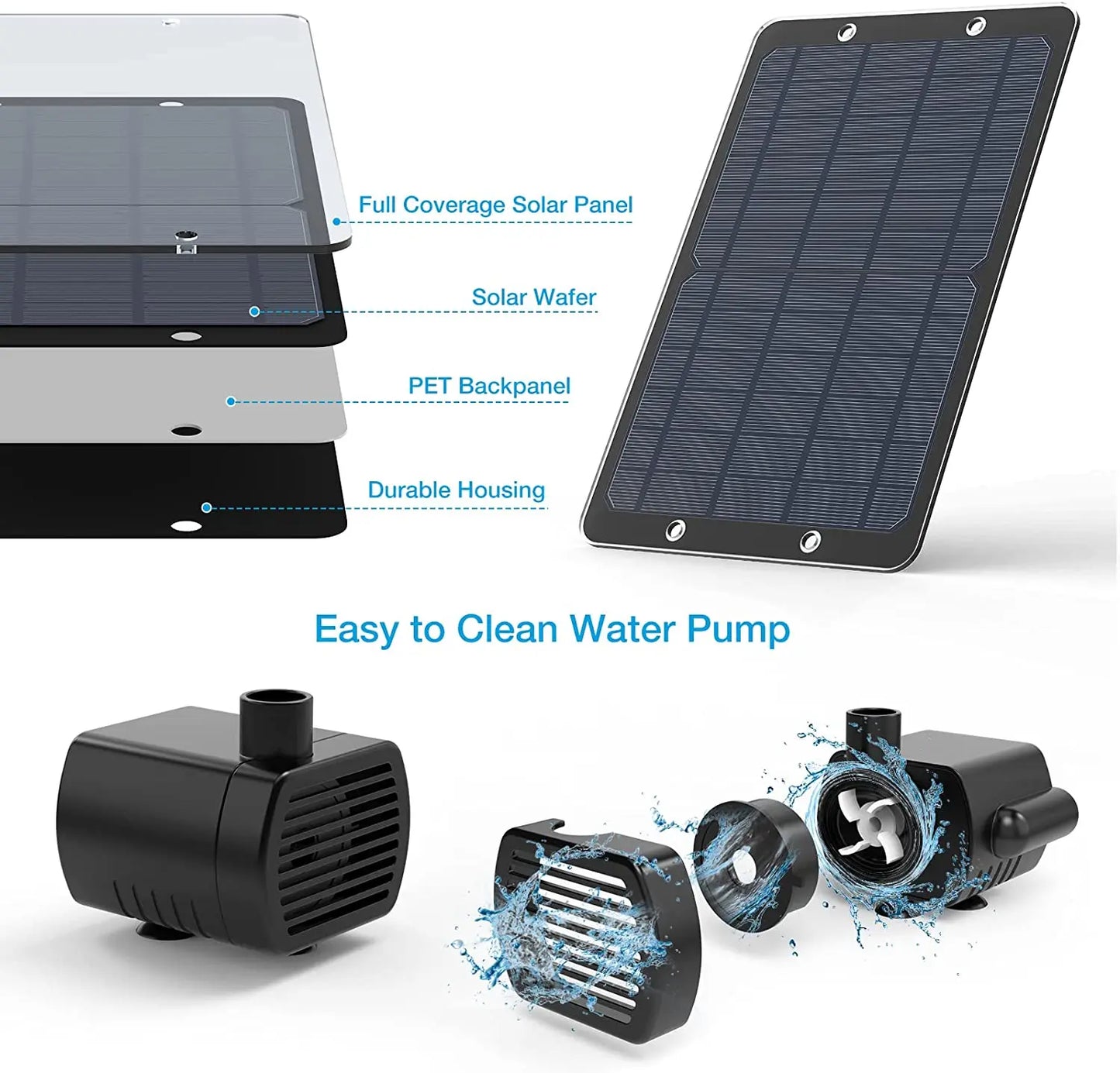 Fuente de agua Solar de 9W para jardín, decoración con boquillas, tubería de agua para baño de aves, alimentada por energía Solar para estanques