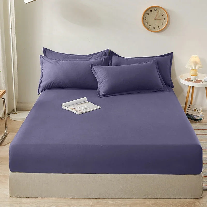 Sábana ligera de estilo veraniego con banda elástica, fundas de colchón de Color sólido, Protector para cama individual doble King, 100% algodón