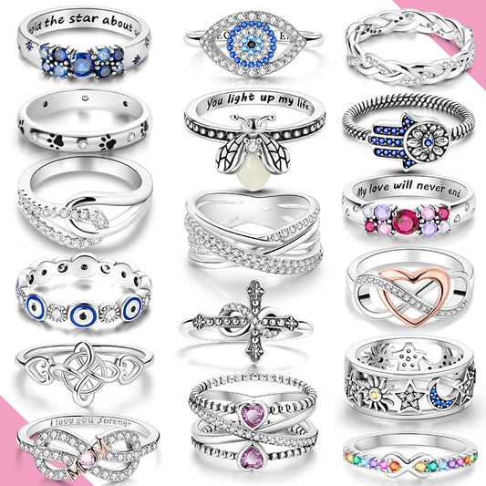 Anillo de Plata de Ley 925 Original para mujer, joyería fina con circonita, luciérnaga, corazón, cruz