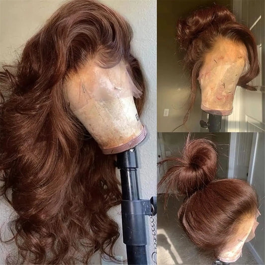 Pelucas delanteras de encaje marrón Chocolate ondulado para mujer, cabello humano prearrancado, cabello virgen brasileño marrón, peluca Frontal HD sin pegamento para mujer