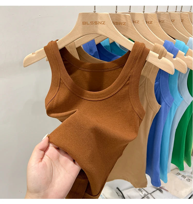 Zjaiss, camiseta sin mangas acanalada con cuello redondo liso para mujer, camisola para mujer, camiseta sin mangas elÃƒÆ’Ã‚Â¡stica bÃƒÆ’Ã‚Â¡sica de verano 2025, camiseta sin mangas sÃƒÆ’Ã‚Â³lida con cuello redondo