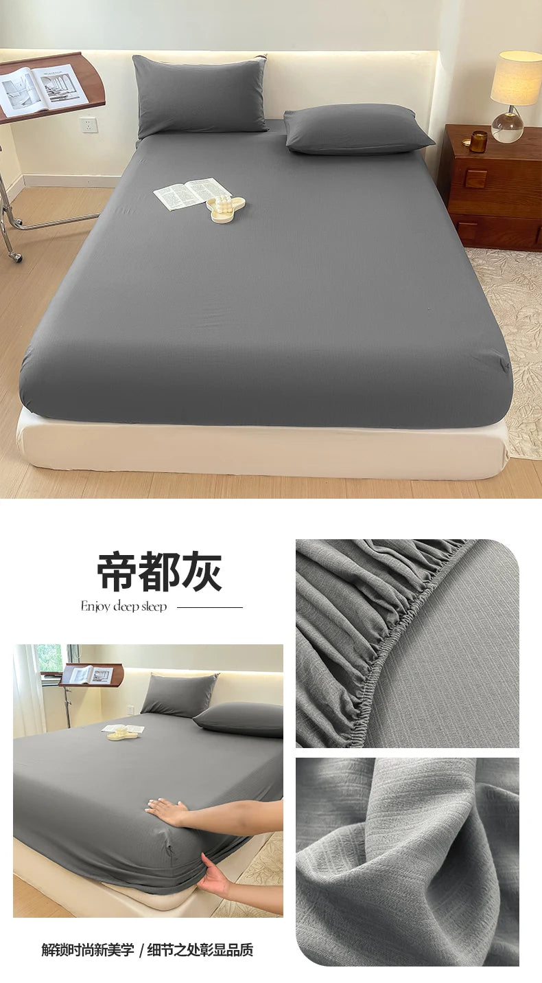 Sábana bajera de algodón lavada con funda de almohada, bandas elásticas, Funda de colchón ajustable antideslizante para cama doble King y Queen